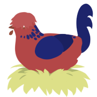 (unnamed), a red and navy chicken with a neck-speckle pattern
