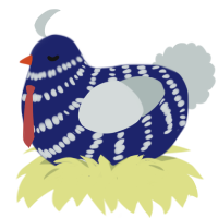 A navy and silver chicken with a bar pattern