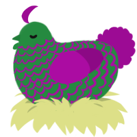 A viridian and plum chicken with a lace pattern