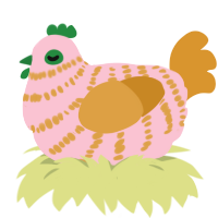A rose and orange chicken with a bar pattern