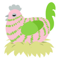 A rose and grass chicken with a bar pattern