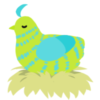 A lime and aqua chicken with a bar pattern
