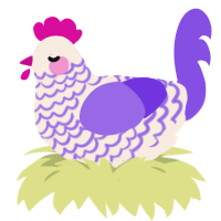 A cream and blurple chicken with a lace pattern