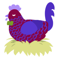 Duster, a maroon and indigo chicken with a lace pattern