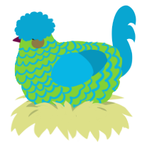 Citrus, a grass and cerulean chicken with a lace pattern