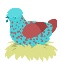 GetInto Hypnosis Mic, a aqua and red chicken with a speckle pattern