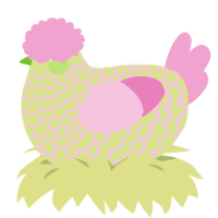 Grapefruit, a lemon and pink chicken with a lace pattern