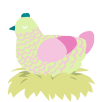 A apple and pink chicken with a lace pattern