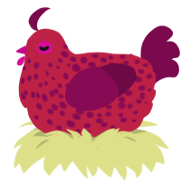 A crimson and wine chicken with a speckle pattern