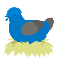 two birds on a wire, a sapphire and grey chicken