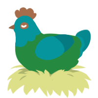 A viridian and teal chicken with a head pattern