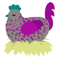 A ash and plum chicken with a speckle pattern
