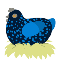 Ryder, a tumblr and sapphire chicken with a speckle pattern