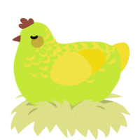 A lime and yellow chicken with a half-lace pattern