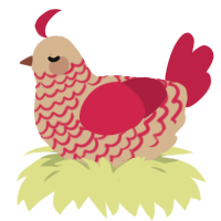 Cranberry, a beige and crimson chicken with a lace pattern