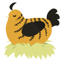 A ochre and sable chicken with a half-bar pattern