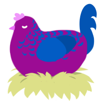 A plum and ultramarine chicken with a half-lace pattern