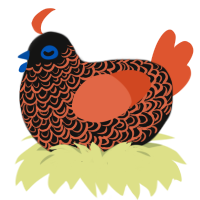 A black and vermilion chicken with a double-lace pattern