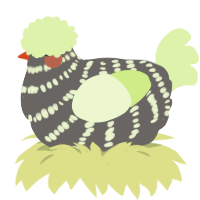A grey and apple chicken with a bar pattern