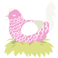 A pink and white chicken with a lace pattern