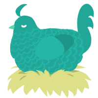 A turquoise chicken with a lace pattern