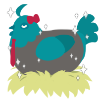 A grey and teal chicken with a head pattern