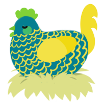 Sprite, a sea and yellow chicken with a lace pattern