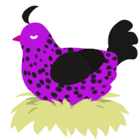 A amethyst and sable chicken with a speckle pattern
