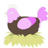 strange turd, a bark and lavender chicken with a head pattern