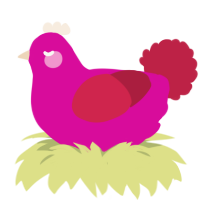 Creature, a fuchsia and crimson chicken