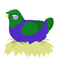 luigi, a indigo and leaf chicken with a head pattern