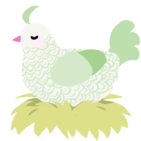 A white and gluppy chicken with a double-lace pattern