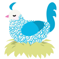 Commandment, a white and cerulean chicken with a double-lace pattern