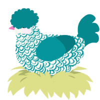 A white and teal chicken with a double-lace pattern