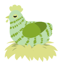 A gluppy and chartreuse chicken with a bar pattern