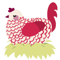 apple core, a cream and crimson chicken with a lace pattern