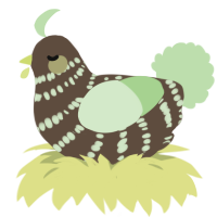 A bark and gluppy chicken with a bar pattern