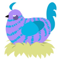 Stripeyyyyy, a lilac and cerulean chicken with a bar pattern