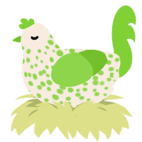 A cream and grass chicken with a speckle pattern