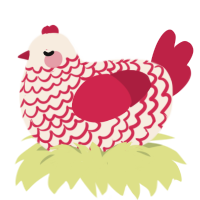 Ira, a cream and crimson chicken with a lace pattern