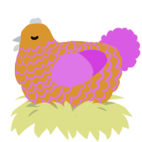 bingus, a orange and orchid chicken with a lace pattern