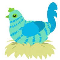 popcorn, a mint and cerulean chicken with a bar pattern