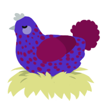 Catalina, a indigo and wine chicken with a speckle pattern