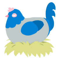 A silver and sapphire chicken with a head pattern