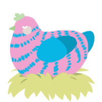 Poprox, a pink and cerulean chicken with a bar pattern