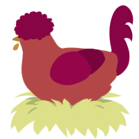 A red and maroon chicken