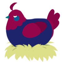 A navy and maroon chicken with a head pattern
