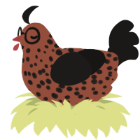 Cedar, a russet and sable chicken with a speckle pattern