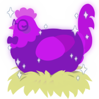 A violet and amethyst chicken with a head pattern