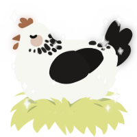 Cookies N Cream, a white and sable chicken with a neck-speckle pattern